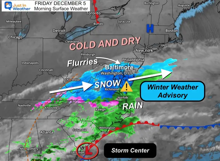 December 5 weather snow Friday morning map