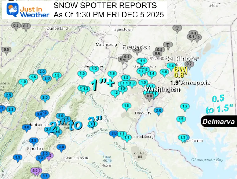 December 5 weather snow spotter reports