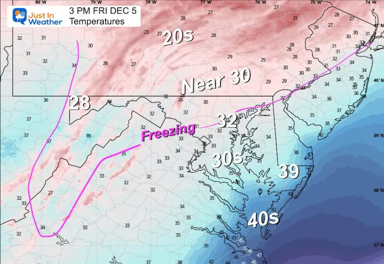December 5 weather temperatures Friday afternoon