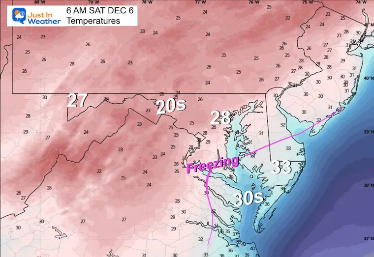 December 5 weather temperatures Saturday morning
