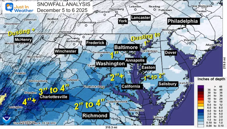 December 6 weather snow report Maryland Virginia