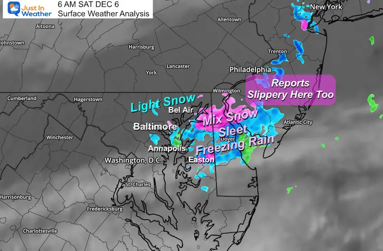 December 6 weather snow ice Maryland Saturday morning
