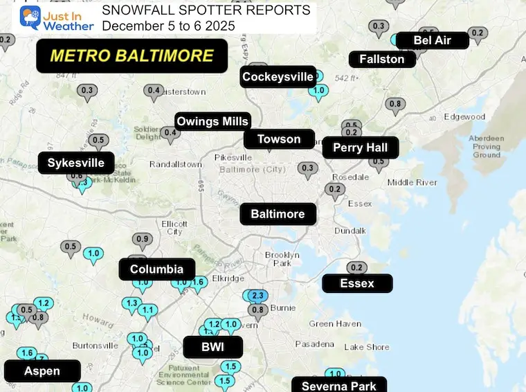 December 6 weather snow spotters Metro Baltimore