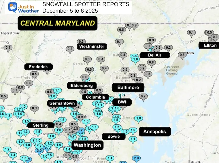 December 6 weather snow spotters Central Maryland