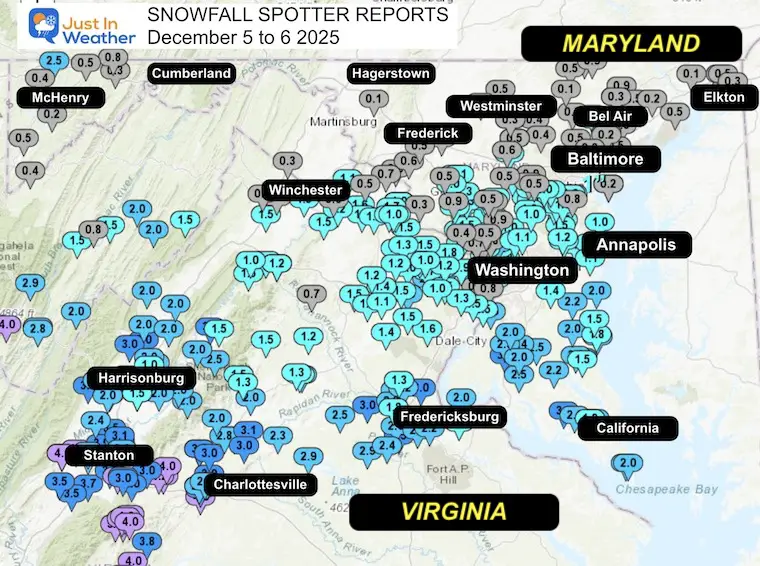 December 6 weather snow spotters Maryland Virginia