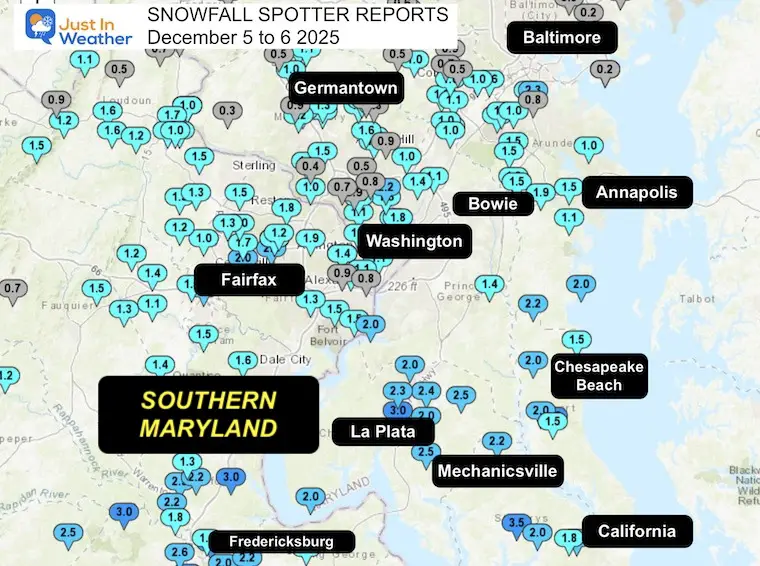 December 6 weather snow spotters Southern Maryland