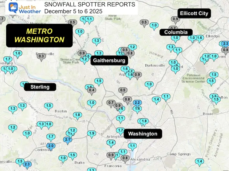 December 6 weather snow spotters Metro Washington