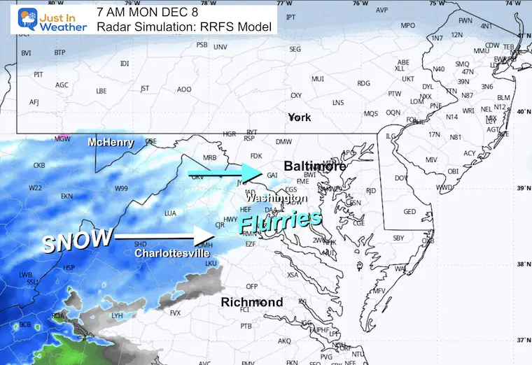 December 7 weather snow radar Monday morning