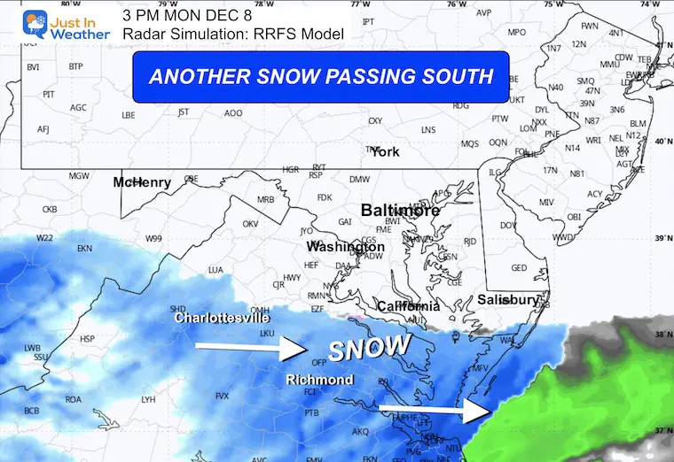 December 7 weather snow radar Monday afternoon