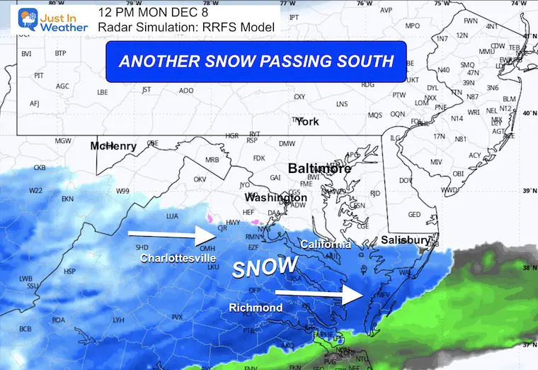 December 7 weather snow radar Monday Noon
