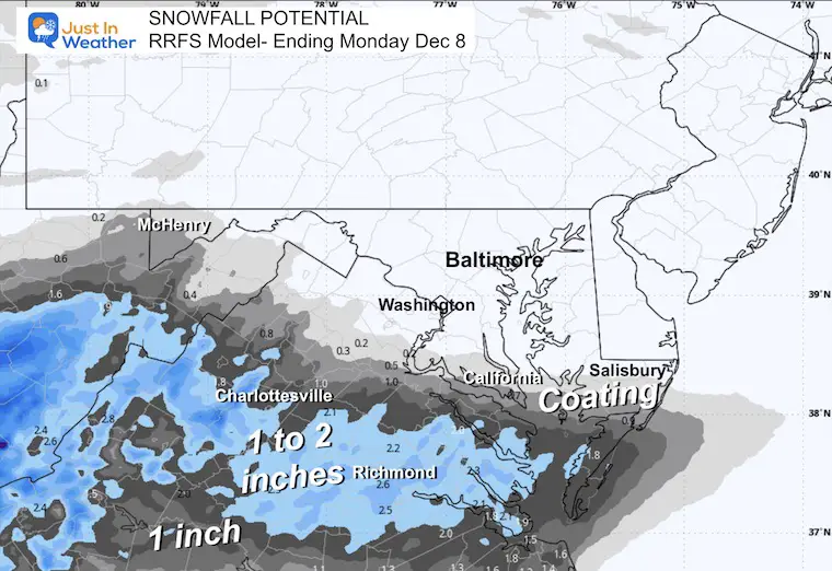 December 7 weather snow forecast Monday