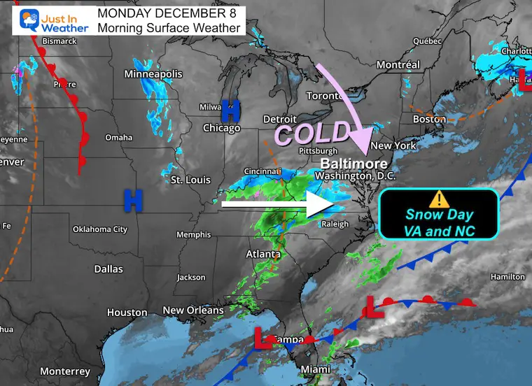 December 8 weather Monday Morning map
