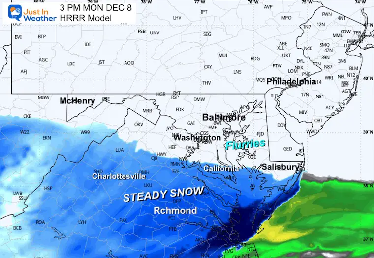 December 8 weather snow forecast radar Monday afternoon