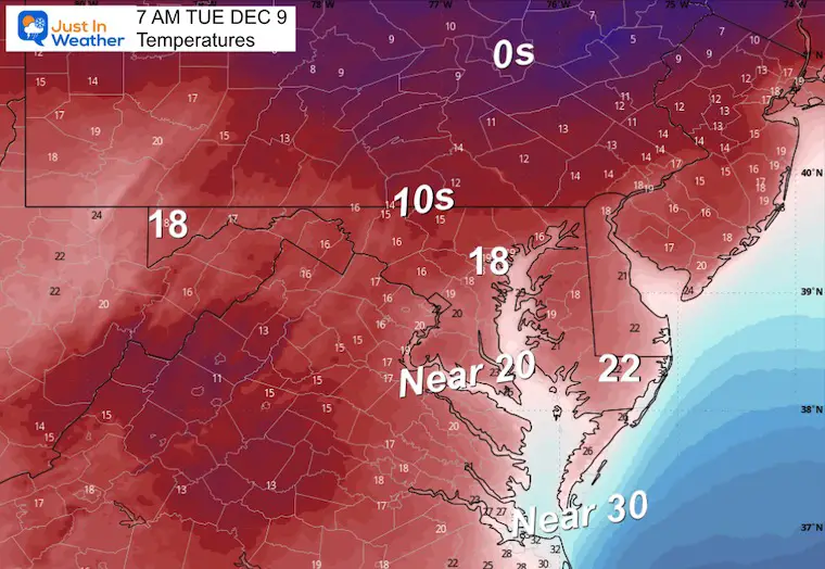 December 8 weather temperatures Tuesday morning