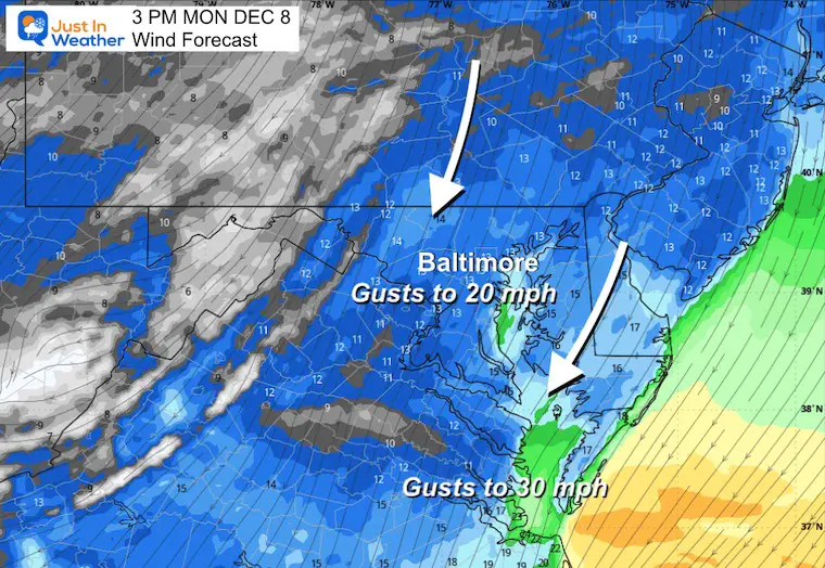 December 8 weather wind forecast Monday afternoon