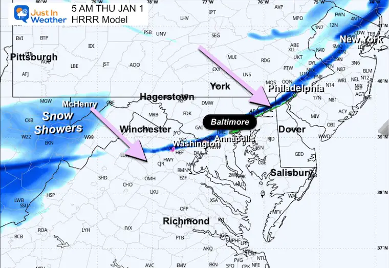 January 1 weather radar snow squall New Years Day 2026 morning 5 AM