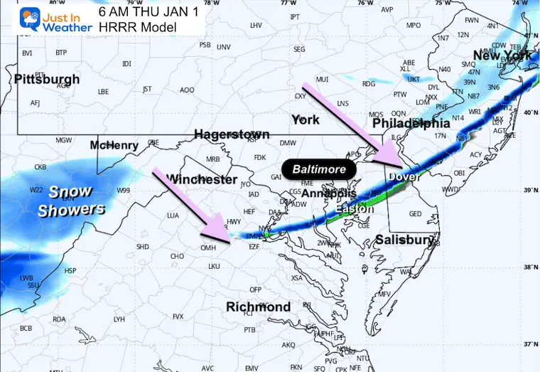January 1 weather radar snow squall New Years Day 2026 morning 6 AM