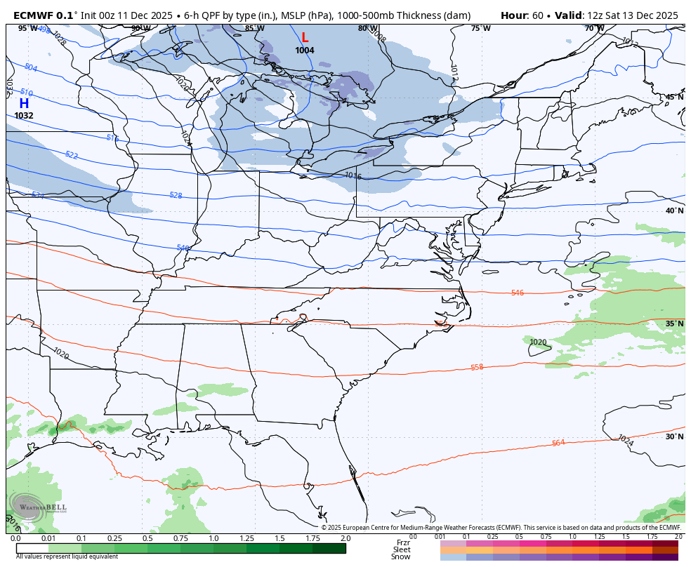 December 11 weather snow forecast ECMWF Model weekend