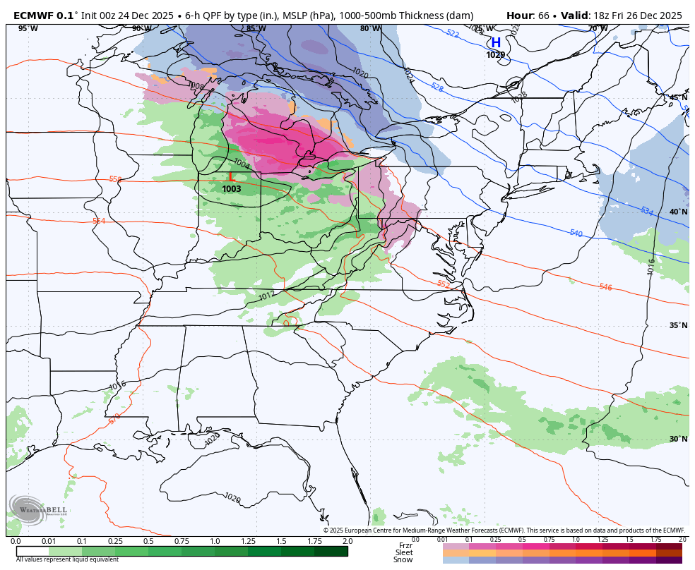 December 24 weather forecast storm snow sleet freezing rain Friday