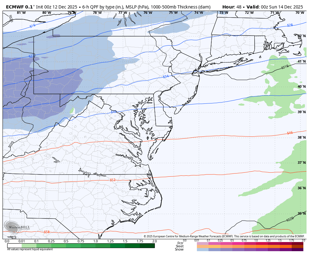 December 12 weather forecast snow Saturday Night Sunday Morning ECMWF
