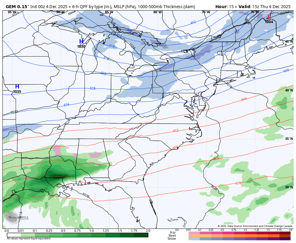 December 4 weather winter storm forecast Candian GEM Friday