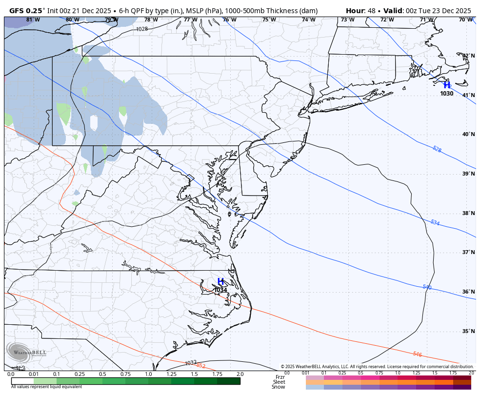 December 21 weather snow ice rain Tuesday Christmas Eve GFS