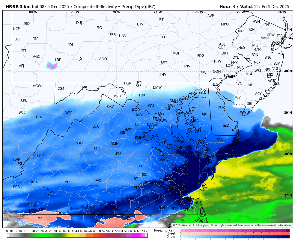 December 5 weather snow forecast simulation HRRR Friday