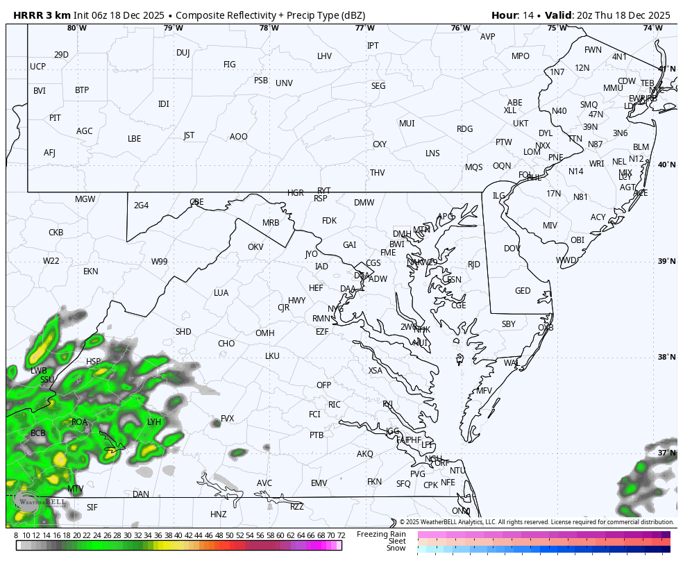 December 18 weather radar Thursday evening