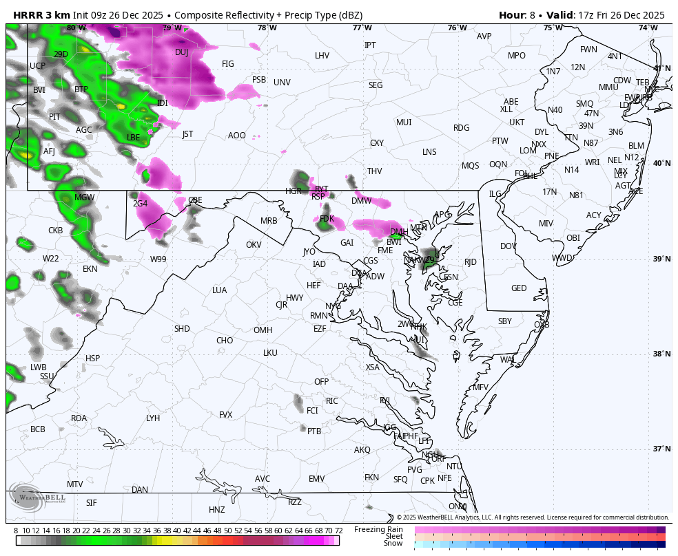 December 26 weather storm radar ice snow rain HRRR