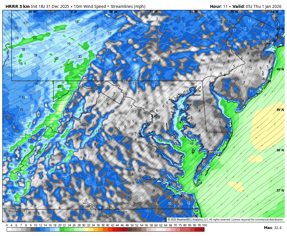 January 1 weather wind snow squall New Years Day 2026