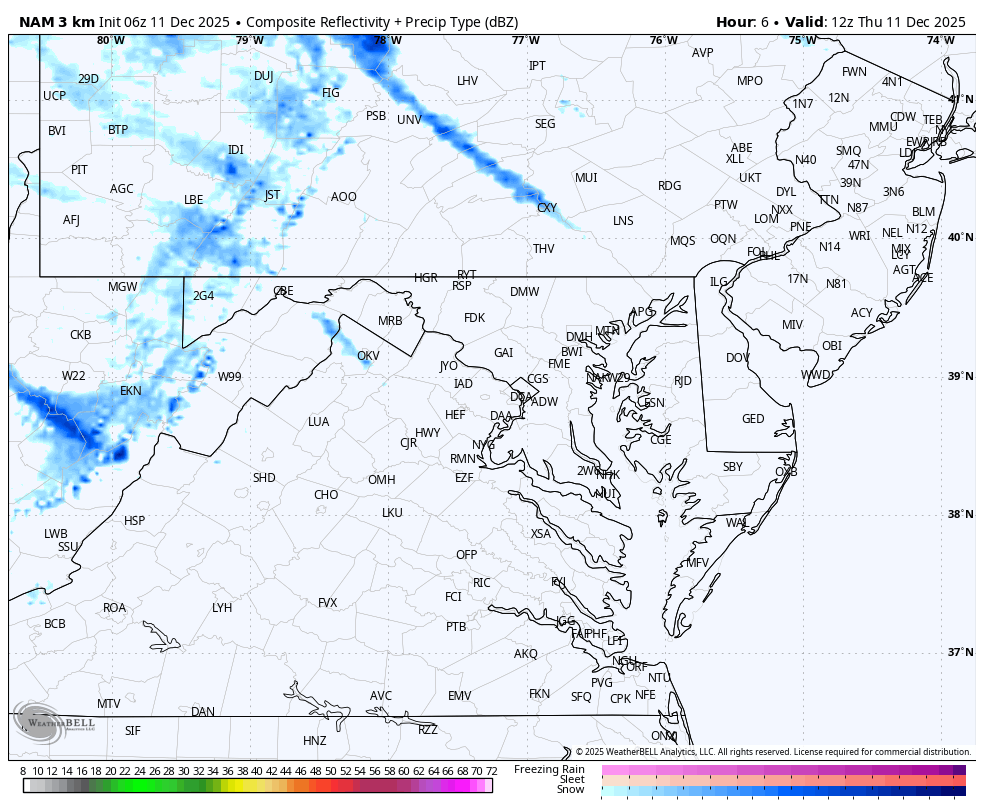 December 11 weather forecast snow radar Thursday