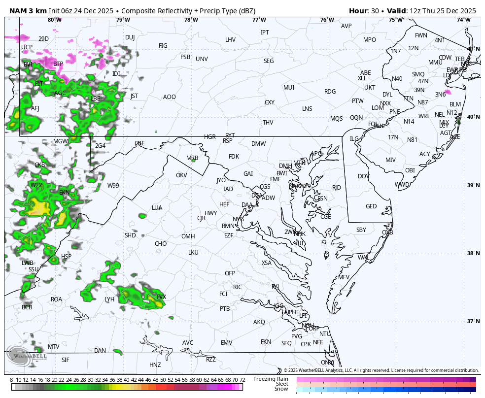 December 24 weather rain radar Thursday Christmas Day