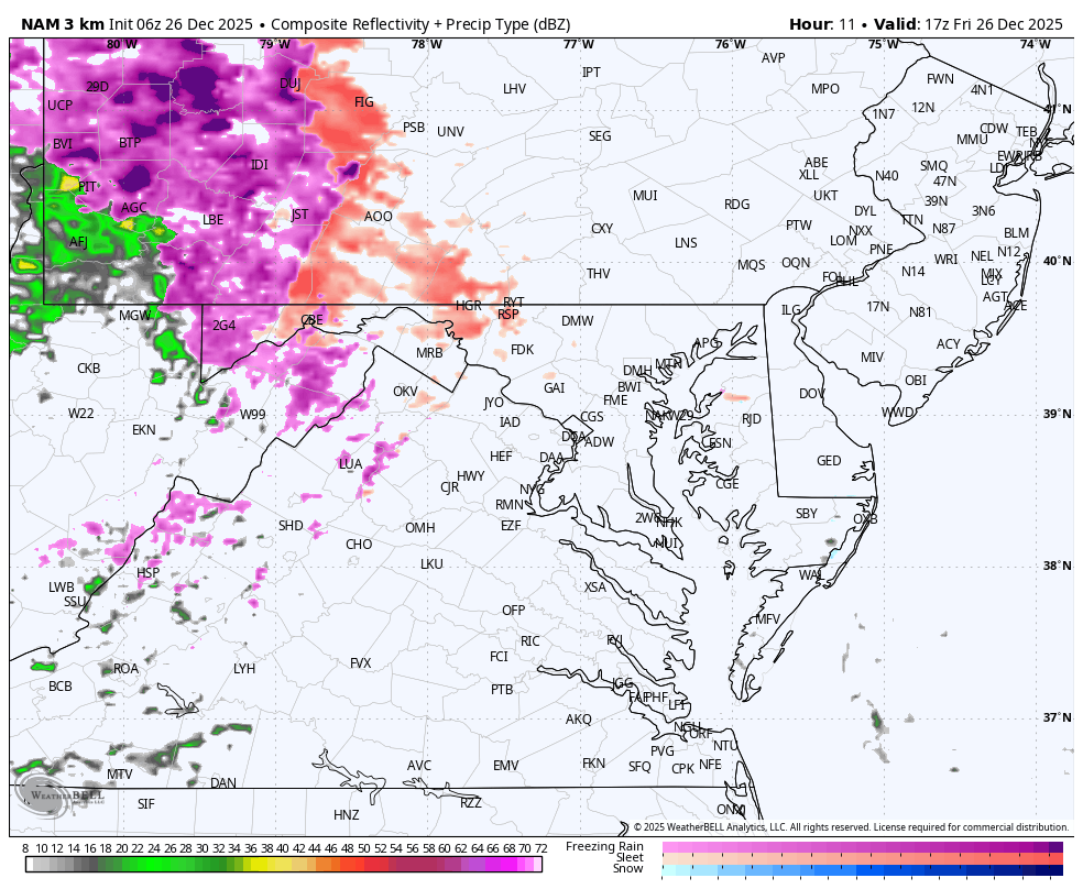December 26 weather storm radar ice snow rain NAM