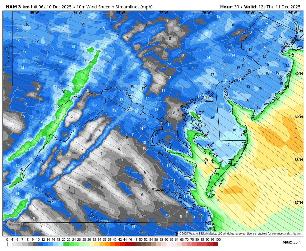December 10 weather wind forecast Thursday