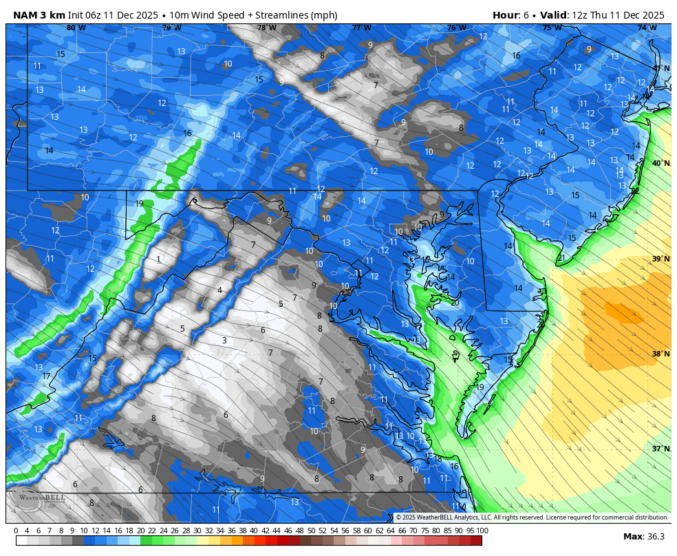 December 11 weather forecast wind Thursday