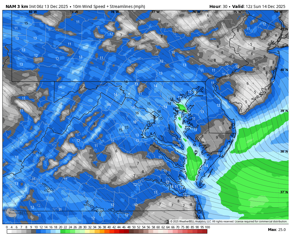 December 13 weather wind forecast Sunday