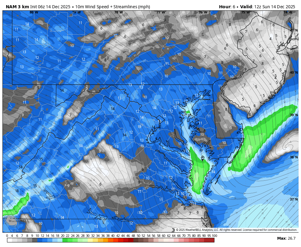 December 14 weather wind forecast Sunday