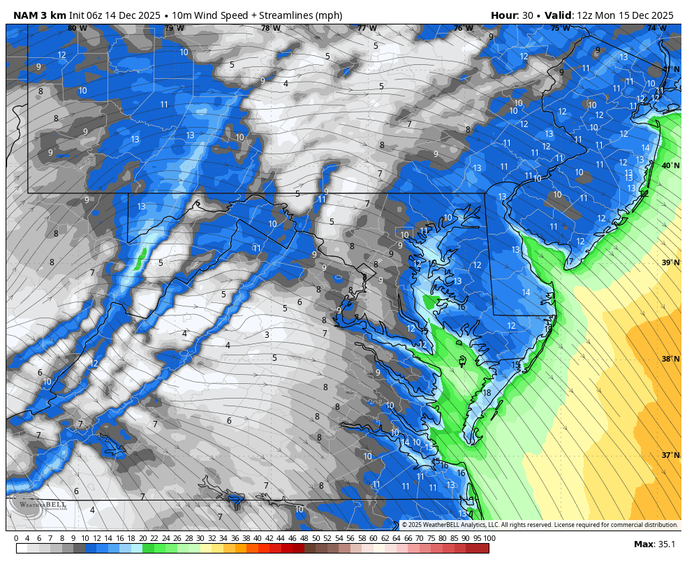 December 14 weather wind forecast Monday