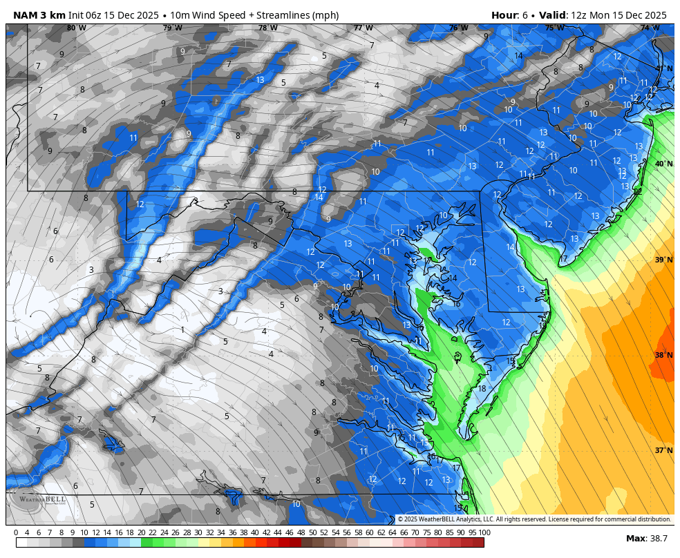 December 14 weather wind forecast Monday