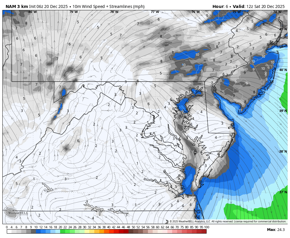 December 20 weather wind forecast Saturday