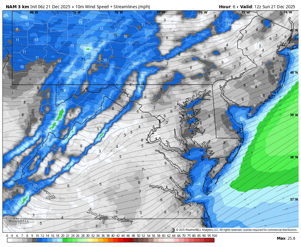 December 21 weather wind forecast Sunday