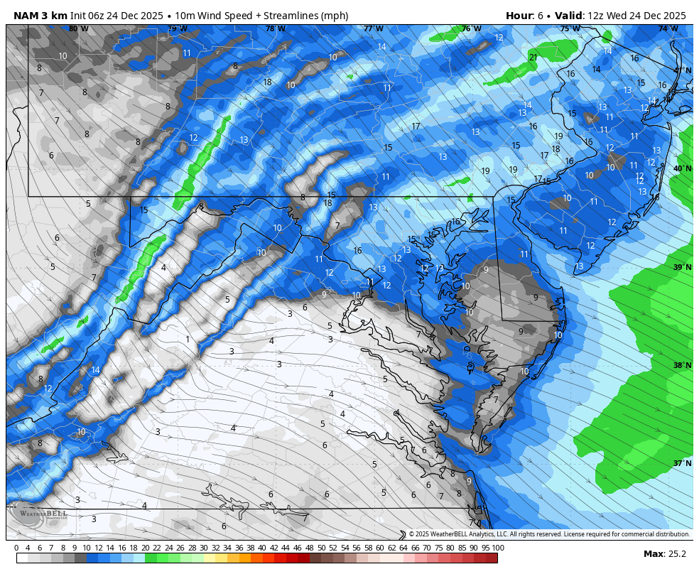 December 24 weather forecast wind Christmas Eve