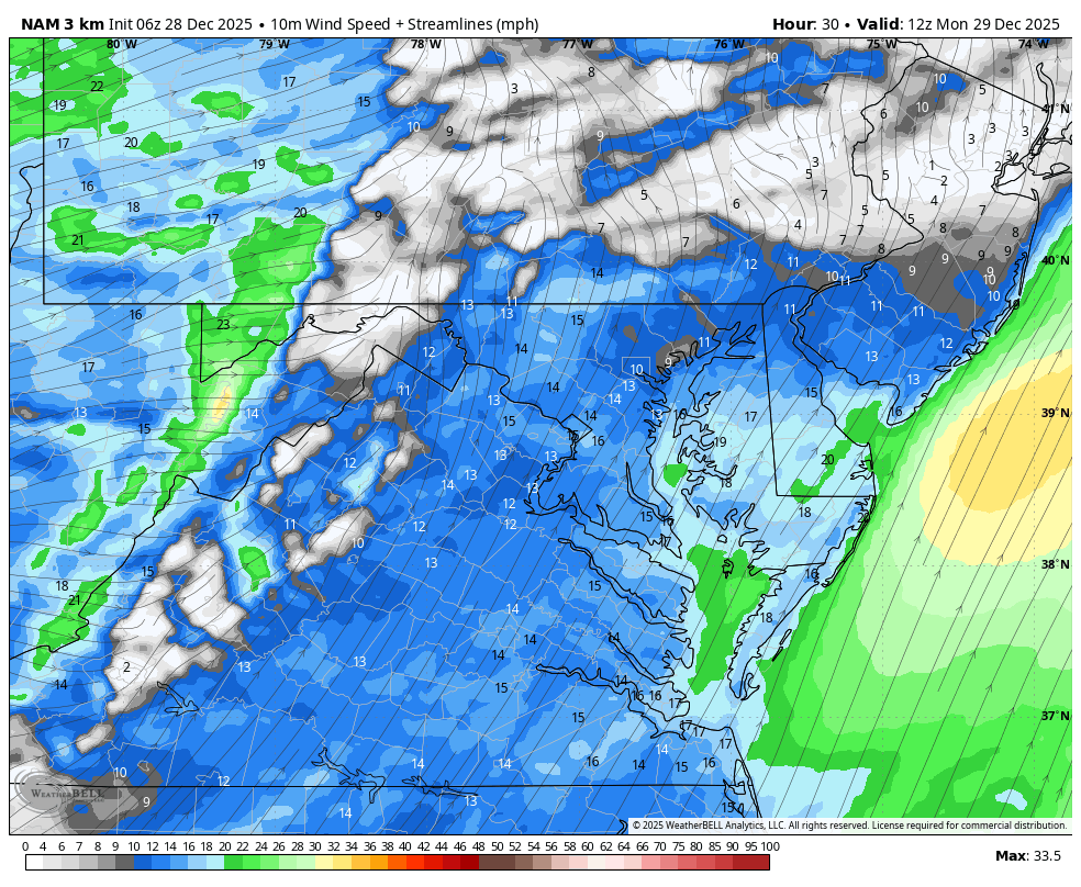 December 28 weather forecast wind Monday