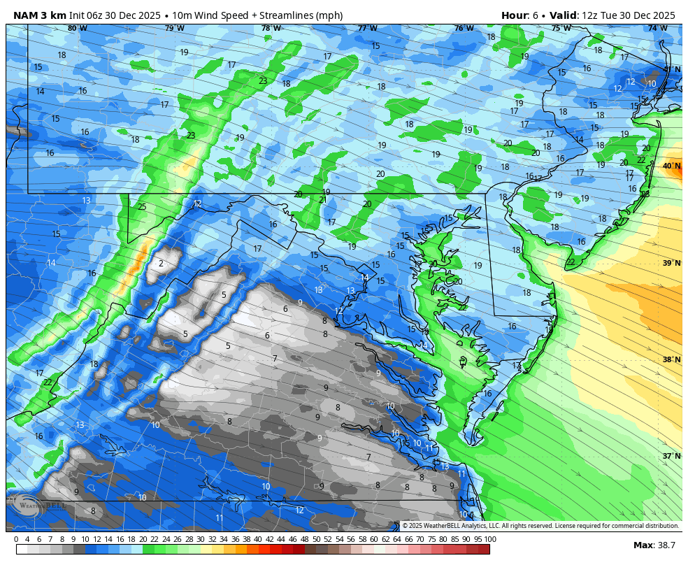 December 30 weather forecast wind Tuesday