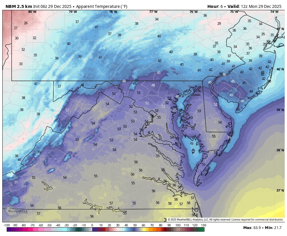December 29 weather temperature simulation Monday