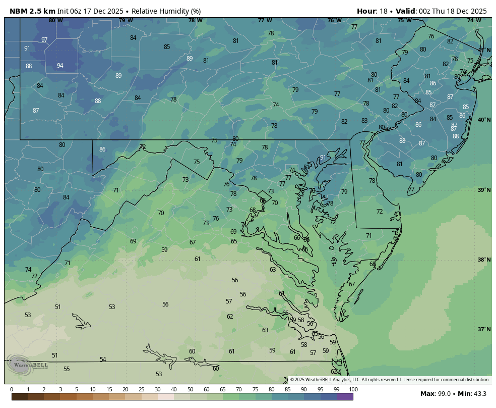 December 17 relative humidity forecast