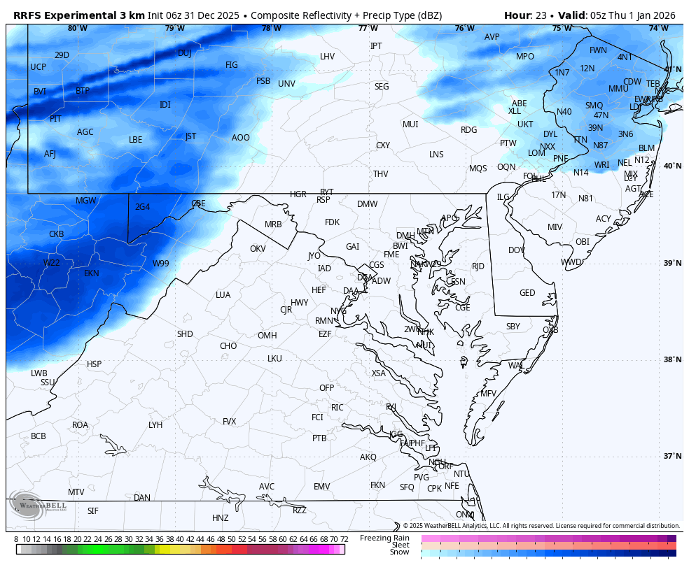 December 31 weather snow radar Thursday New Years Day