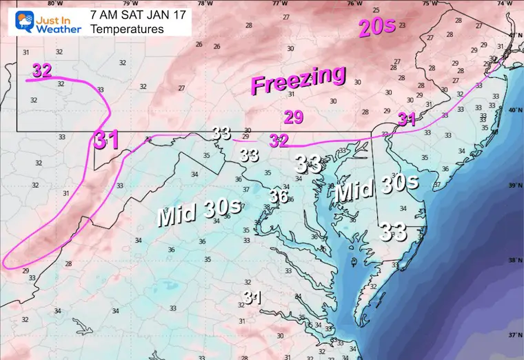 January 17 weather temperatures Saturday 7 am