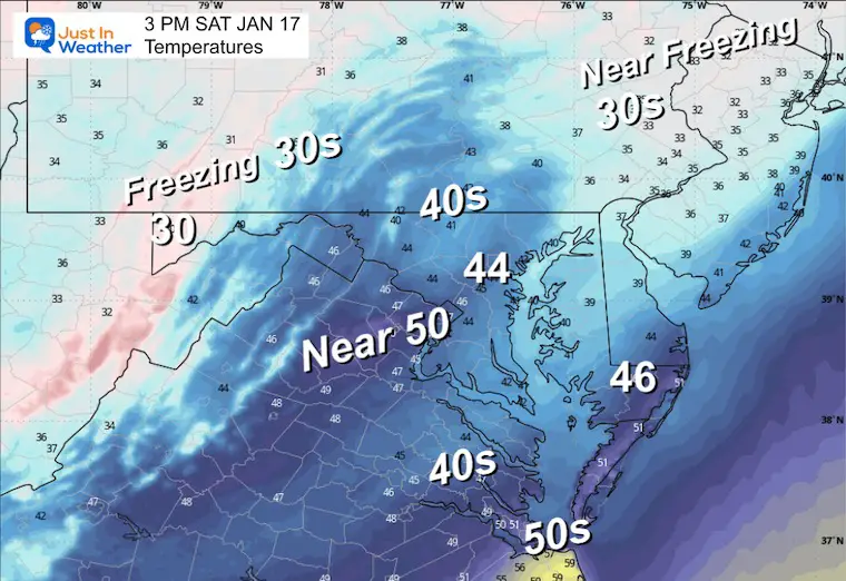 January 17 weather temperatures Saturday afternoon