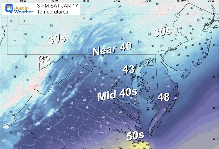 January 17 weather temperatures Saturday afternoon